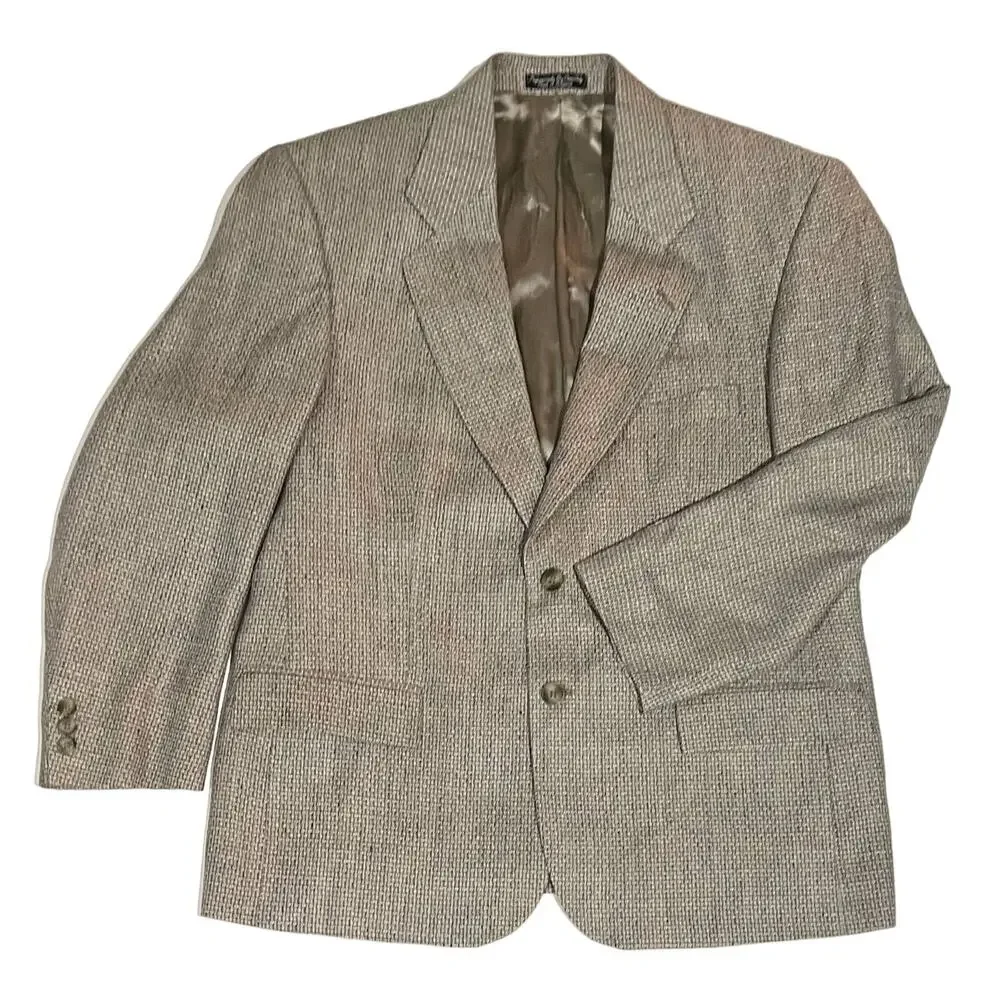 Norm Thompson Vintage Sport Coat Pure Spun Silk Blazer Tan Woven Jacket Mens 42